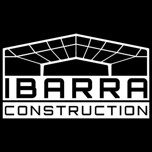 Ibarra Construction logo featuring a stylized metal building roof design, emphasizing the company's focus on construction services for agricultural and commercial projects.