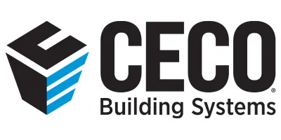 CECO Building Systems logo featuring a stylized cube and the brand name, representing Ibarra Construction's partnership in offering customizable steel building design services.