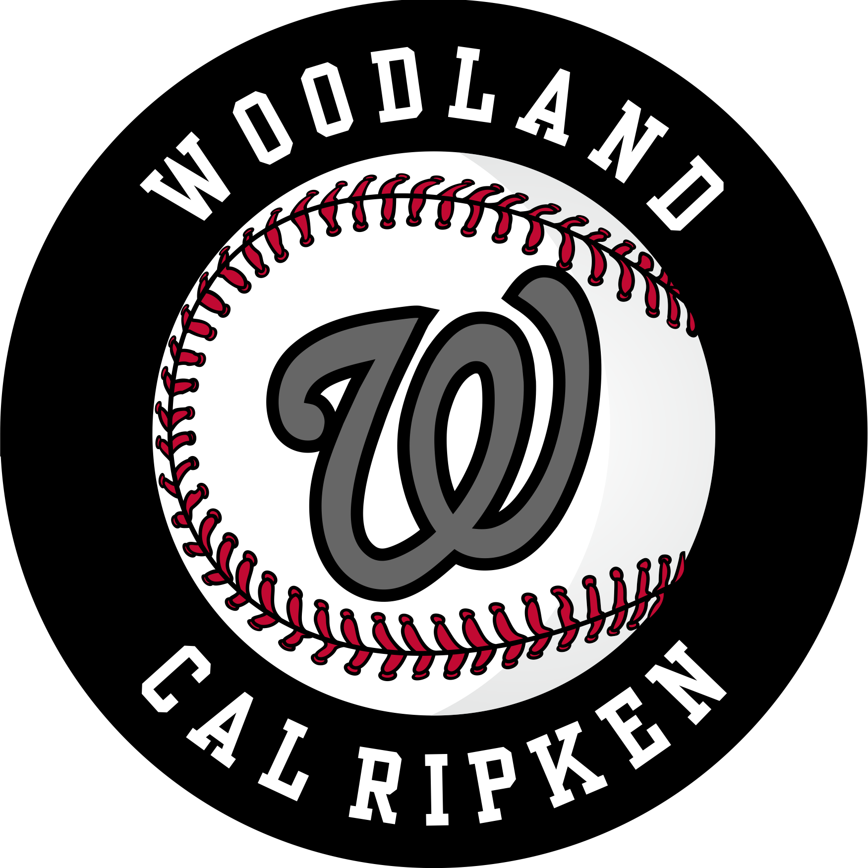 Woodland Cal Ripken Youth Baseball logo featuring a stylized "W" on a baseball, symbolizing Ibarra Construction's sponsorship and support for youth sports.