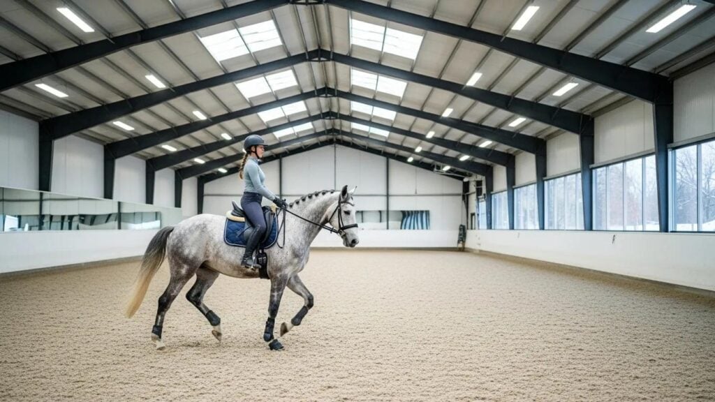 Horse owner training in a safe and controlled custom horse arena