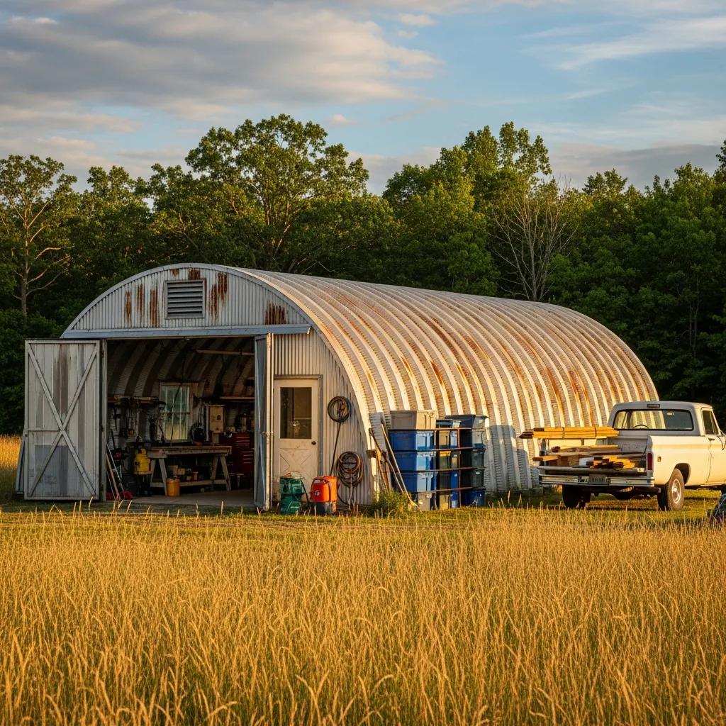 Quonset hut arch‑style metal building in a rural setting